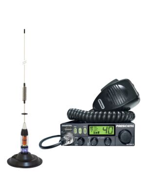 Kit Statie radio CB President MARTIN ASC + Antena CB PNI ML70, lungime 70cm, 26-30MHz, 200W